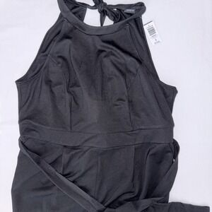 NWT Torrid  Deep Black‎ Ponte High Neck Belt  Bow Back Jumpsuit Size 4 4X 26